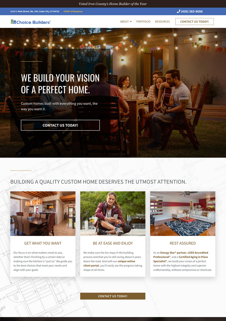 Choice Builders website home page header